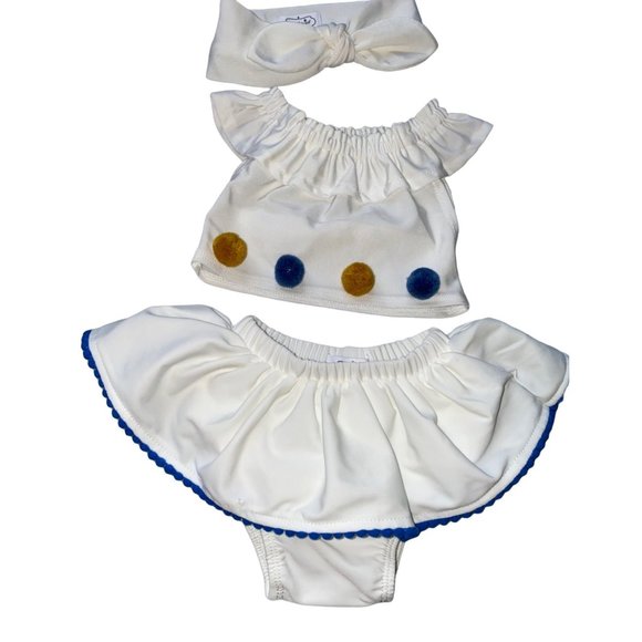 Mud Pie white bikini 2pc swim bathing suit headband 3pc set 3-6m NWOT - Picture 2 of 9